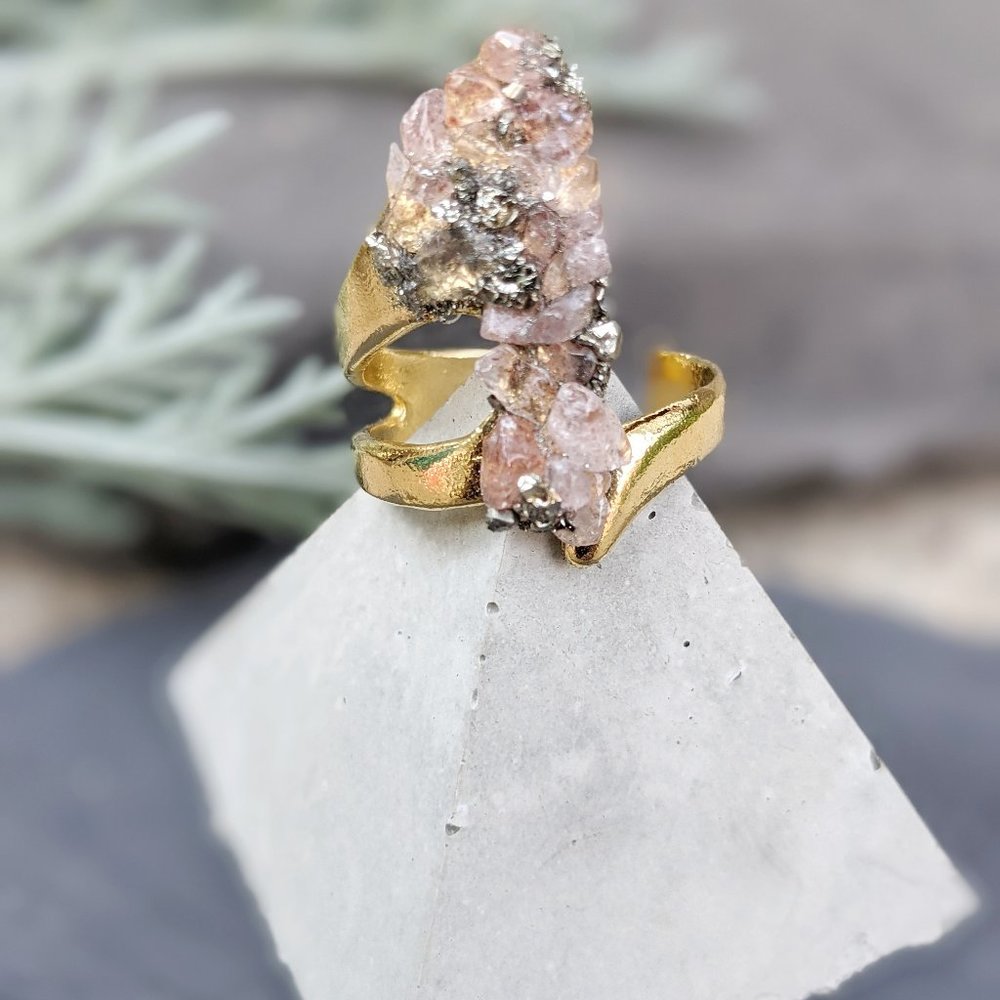 Gold and Pink Stone Ring Gemstone Gold Plated Ring Adjustable Ring Gemstone